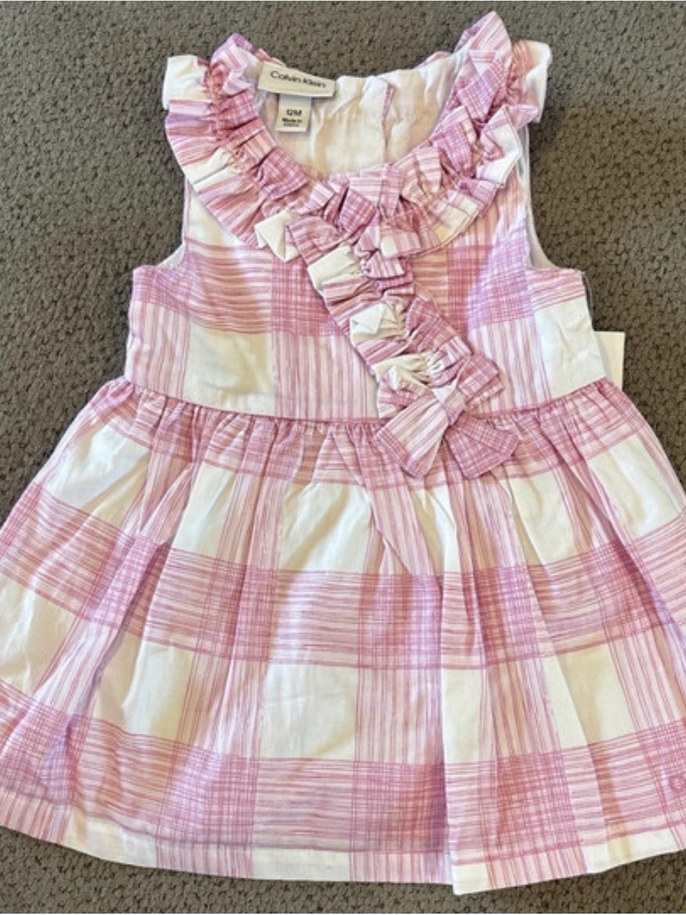 Calvin Klein Pink and White Plaid Ruffle Sundress and Bloomers